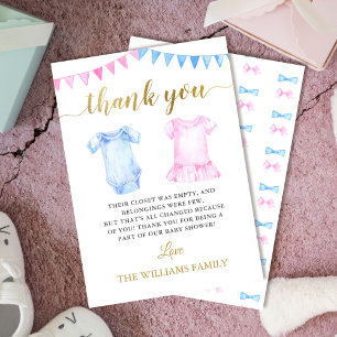 Carte De Remerciements Baby shower bleu rose jumeau garçon et fille