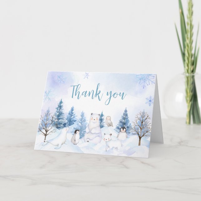 Carte De Remerciements Baby shower Blue Arctic Animaux (Devant)