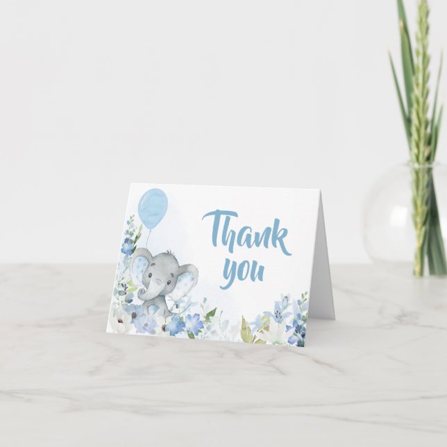 Carte De Remerciements Baby shower Blue Little Peanut Elephant (Devant)