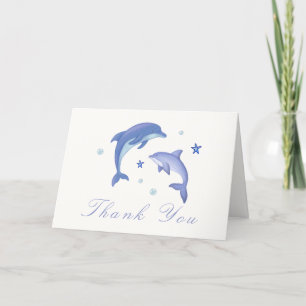 Carte De Remerciements Baby shower Blue Modern Summer Dolphin Stars