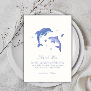 Carte De Remerciements Baby shower Blue Simple Summer Dolphin Stars