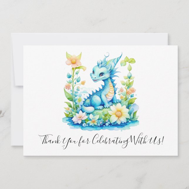 Carte De Remerciements Baby shower Blue Turquoise Green Dragon (Devant)