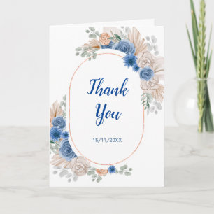 Carte De Remerciements Baby Shower Bohème Bleu Herbe de Pampas