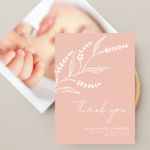 Carte De Remerciements Baby Shower Bohème Dessinée à la Main Lavande Rose