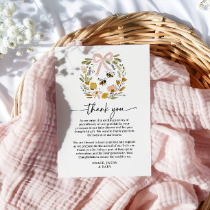 Carte De Remerciements Baby-Shower Bohème Fleur de Miel et Fleur Sauvage