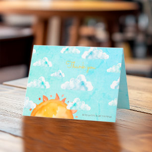 Carte De Remerciements Baby Shower Bohème Nuages Soleil Aquarelle Jaune