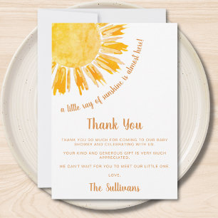 Carte De Remerciements Baby Shower Bohème Rayon de Soleil