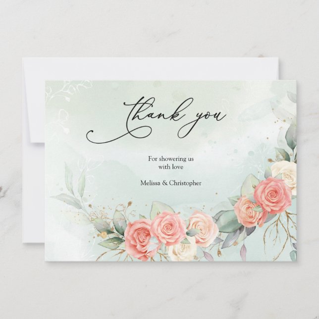 Carte De Remerciements Baby Shower Bohème Rose Poussiéreuse et Feuillage  (Devant)