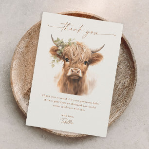 Carte De Remerciements Baby Shower Bohème Vache des Highlands Neutre pour