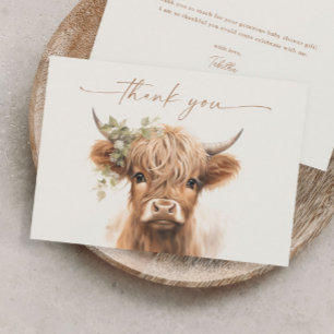 Carte De Remerciements Baby Shower Bohème Vache des Highlands pour Couple