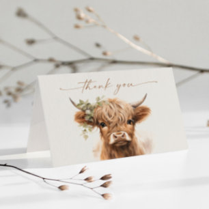 Carte De Remerciements Baby Shower Bohème Vache des Highlands pour Couple