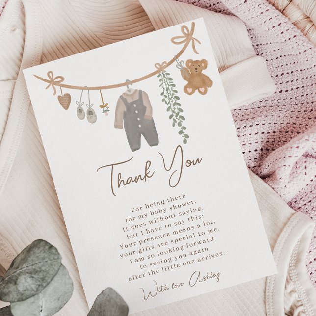 Carte De Remerciements Baby shower boho de ligne neutre genre mignon (Cute gender neutral line boho baby shower thank you card)