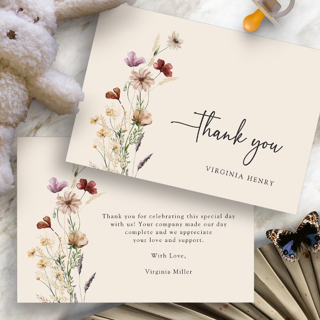 Carte De Remerciements Baby Shower Boho Fleurs des Champs (Boho Wildflowers Baby Shower Thank You Card by Painted Paperie
)