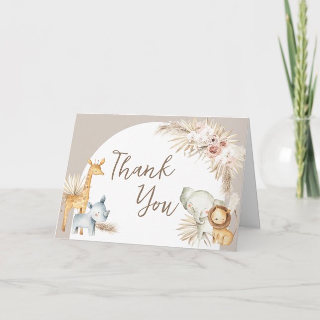 Carte De Remerciements Baby shower Boho Safari Animaux (Devant)