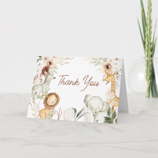 Carte De Remerciements Baby shower Boho Safari Animaux (Devant)