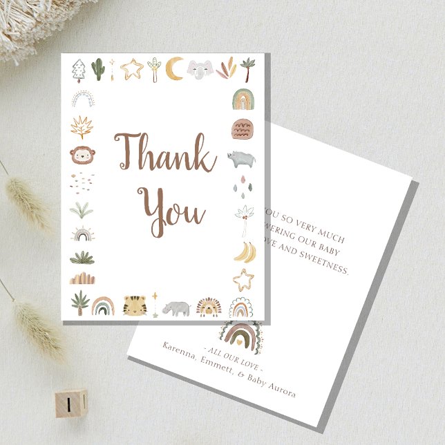 Carte De Remerciements Baby shower Boho Safari Aquarelle (Créateur téléchargé)