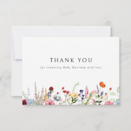 Carte De Remerciements Baby Shower Bordure de fleurs sauvages colorées