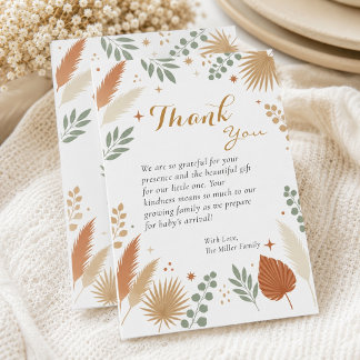 Carte De Remerciements Baby Shower Botanique Bohème Terreuse Pampas
