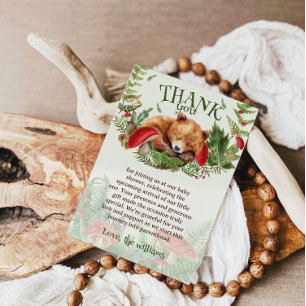 Carte De Remerciements Baby shower botanique de l'ours mou