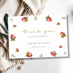 Carte De Remerciements Baby shower botanique mignon de fraise rouge