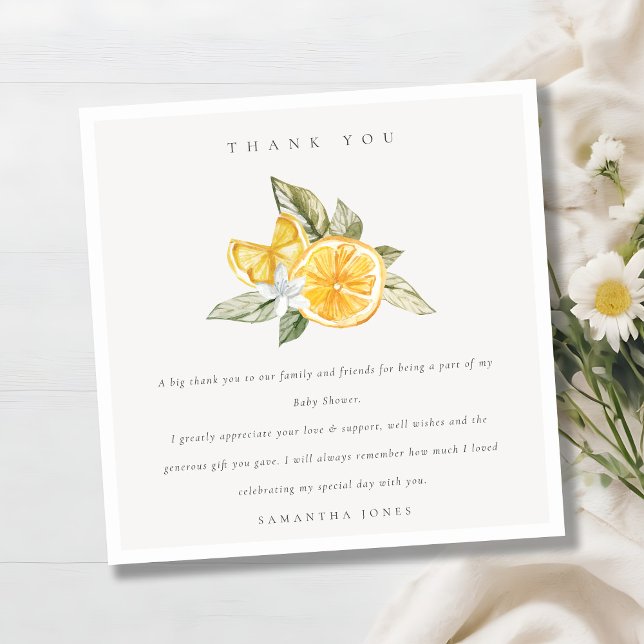 Carte De Remerciements Baby shower botanique minimal Citrus Lemon (Créateur téléchargé)