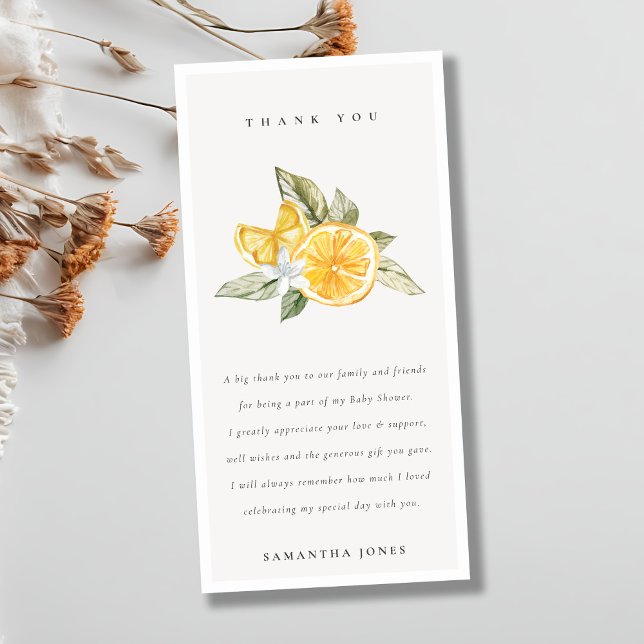Carte De Remerciements Baby shower botanique minimal Citrus Lemon (Créateur téléchargé)