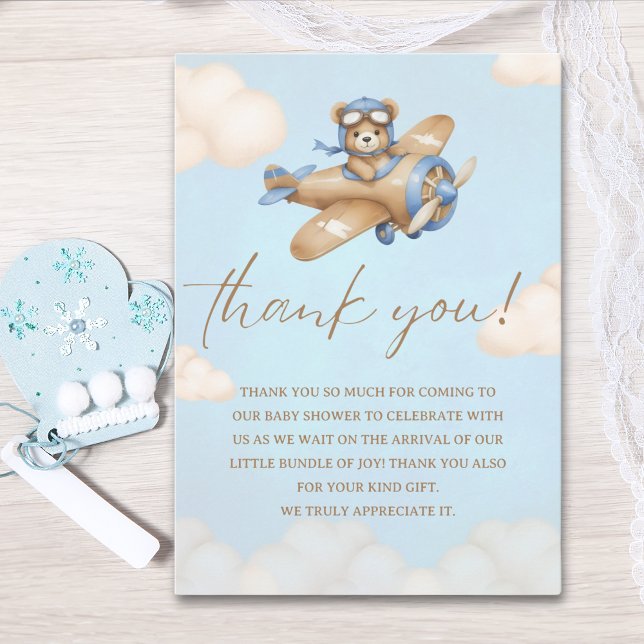 Carte De Remerciements Baby Shower Boy with Adorable Pilot Teddy Bear (Créateur téléchargé)