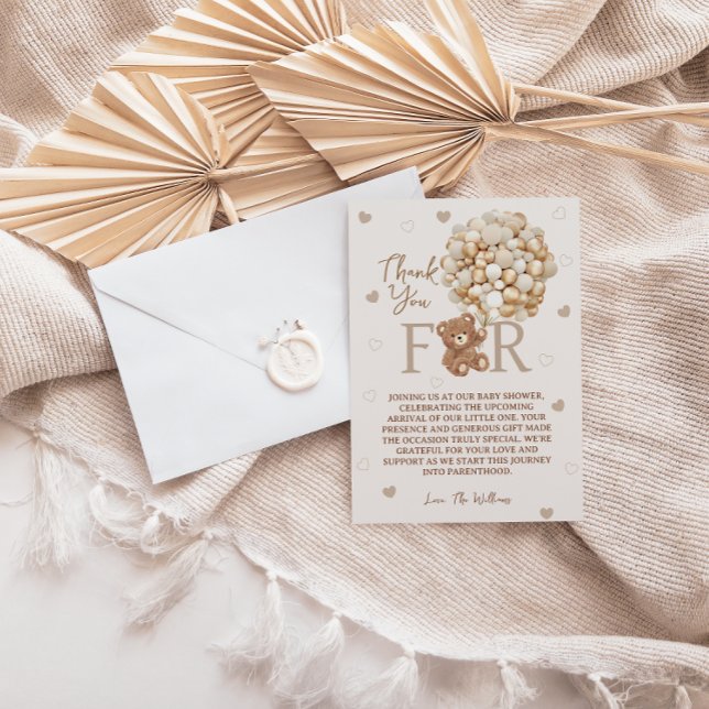 Carte De Remerciements Baby shower Brown de ballons d'ours en peluche (Créateur téléchargé)