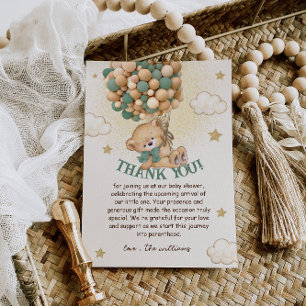 Carte De Remerciements Baby shower Brown vert Teddy Bear