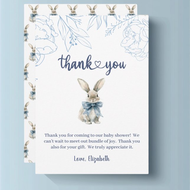 Carte De Remerciements Baby shower Bunny bleu (Blue bunny Baby Shower Thank You Ca)