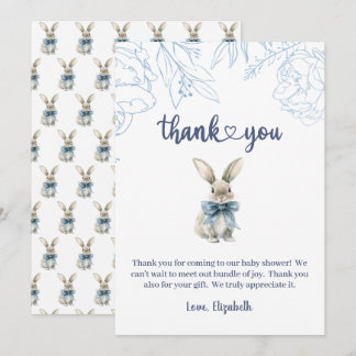 Carte De Remerciements Baby shower Bunny bleu