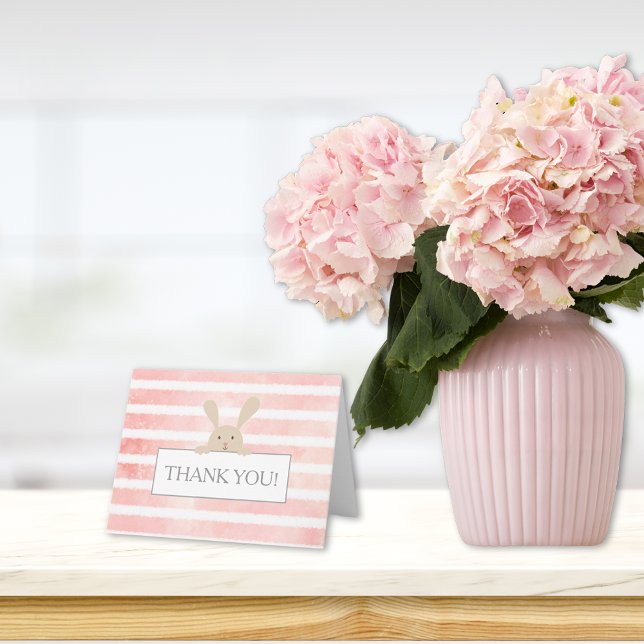 Carte De Remerciements Baby shower Bunny Pink Stripe (Créateur téléchargé)