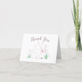 Carte De Remerciements Baby shower Bunny rose Bois Aquarelle