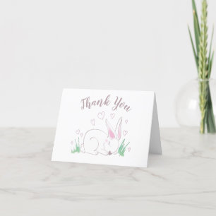 Carte De Remerciements Baby shower Bunny rose Bois Aquarelle