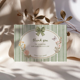 Carte De Remerciements Baby Shower Cadre à Ruban Vert Cottage