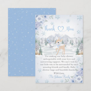 Carte De Remerciements Baby Shower Cerf d'Hiver Flocon de Neige Bleu