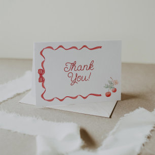 Carte De Remerciements Baby shower cerise et ruban rouge