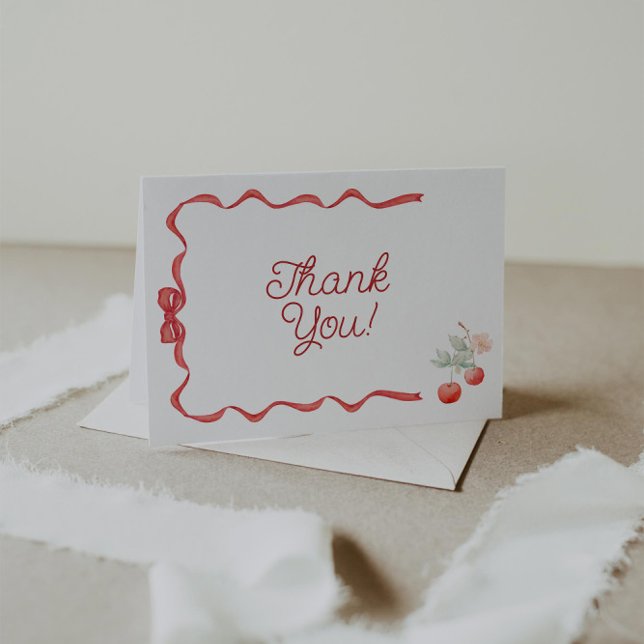 Carte De Remerciements Baby shower cerise et ruban rouge (Créateur téléchargé)