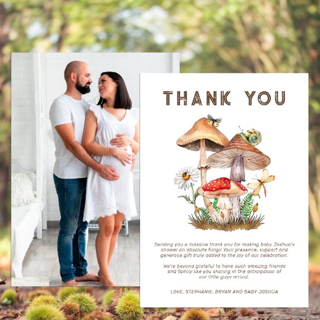 Carte de remerciements Baby shower champignon | Pe (Mushroom Baby Shower Thank You Card)