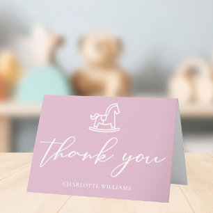 Carte De Remerciements Baby shower Cheval Rose Cute Personnalisé