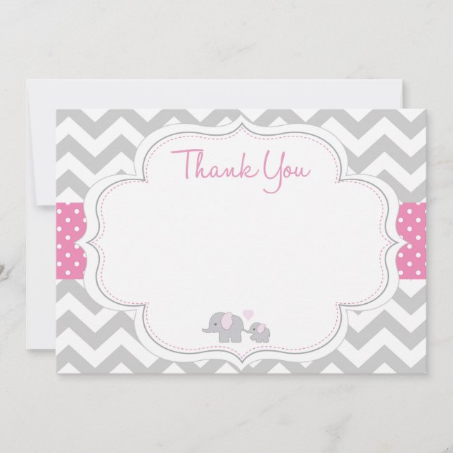 Carte de remerciements Baby shower Chevron Elephan (Devant)