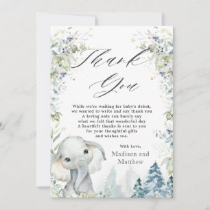 Carte De Remerciements Baby shower chic Elephant Winter Wonderland 