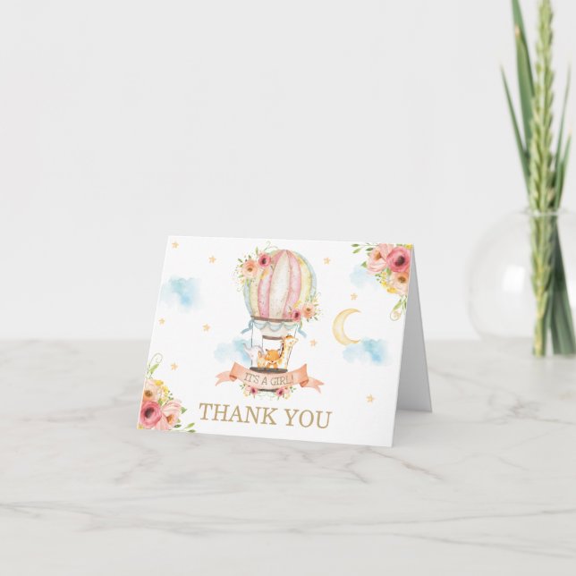 Carte De Remerciements Baby shower Chic Floral Hot Air Balloon Animaux (Devant)