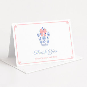 Carte De Remerciements Baby shower Chic Pink Bow Ginger Jar Personnalisé