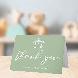 Carte De Remerciements Baby shower Chic Sage Vert Personnalisé