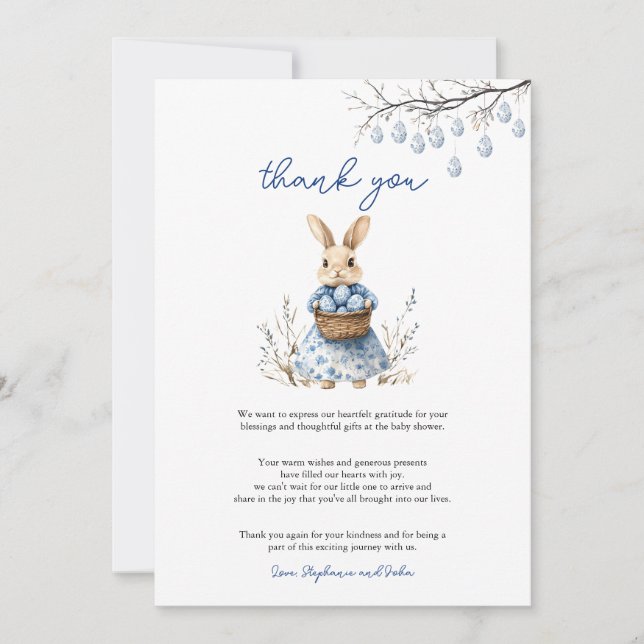 Carte De Remerciements Baby shower Chinoiserie Bunny de Pâques (Devant)