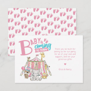 Carte De Remerciements Baby Shower Cirque Carnaval Rose