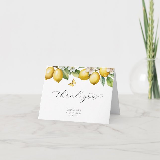 Carte de remerciements Baby shower citron aquarell (Devant)