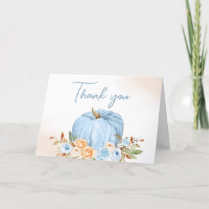 Carte De Remerciements Baby shower Citrouille à fleurs à automne bleu