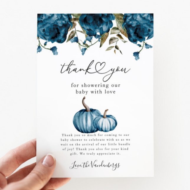 Carte De Remerciements Baby shower citrouille à fleurs bleues (Créateur téléchargé)